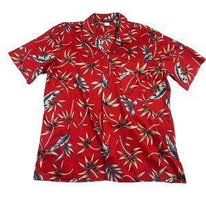 Vintage Norman James Hawaiian Shirt Mens Size XL Red Floral Button Up Cotton USA